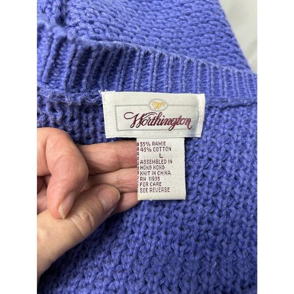 Vintage Worthington Blue ButtonUp Oversized VNeck Long Chunky Cardigan 3D Knit L - Picture 10 of 12